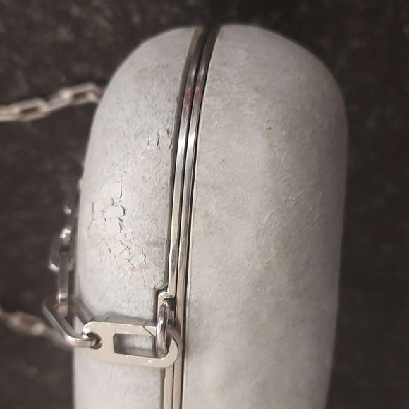 Bottega Veneta Frame Chain Clutch Pebble Rock Mini Stone Bag-Used- Grey - Picture 3 of 14